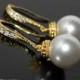 White Pearl Gold Earrings, Pearl Drop Wedding Earrings, Swarovski 10mm Pearl Earrings, Pearl Dangle Earrings Bridal Bridesmaid Pearl Jewelry - $20.90 USD