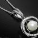 White Pearl Bridal Necklace, Pearl Silver Necklace, Wedding Charm Necklace, Bridal Pearl Jewelry, Cubic Zirconia Pearl Pendant, Prom Jewelry - $21.90 USD