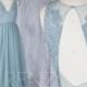 Bridesmaid Dress Dusty Blue Tulle V Neck Illusion Lace Wedding Dress,Open Back Long Prom Dress,A Line Sleeveless Maxi Dress (LS335)