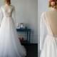Long Sleeves backless beaded lace tulle beach wedding dress, bohemian A-line lace wedding gown, low back boho tulle lace wedding dress W8001