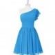 Ocean_blue Azazie Carly - Chiffon Knee Length One Shoulder Side Zip Dress - Simple Bridesmaid Dresses & Easy Wedding Dresses