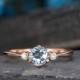 Aquamarine Engagement Ring Rose Gold 3 Stone Ring Diamond Thin Minimalist Birthstone March Promise Ring Anniversary Bridal Half Eternity