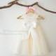 Beaded Ivory Lace Champagne Tulle Wedding Flower Girl Dress with Big Bow M0071