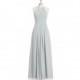 Silver Azazie Abbey - Chiffon Floor Length Halter Strap Detail Dress - Charming Bridesmaids Store