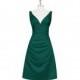 Dark_green Azazie Haylee - Knee Length Back Zip V Neck Satin Dress - Charming Bridesmaids Store