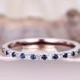 Natural sapphire diamond wedding band 14k white gold half eternity ring engagement ring stacking matching band anniversary ring thin Pave