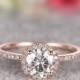 Solid 14k Gold Ring,1ct brilliant Moissanite Engagement ring Rose gold,Diamond wedding band,Gemstone Promise Bridal Ring,Halo,Prongs