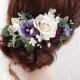 purple hair clip, white flower hair clip, floral hair comb, purple hair flower, floral hair clip, white rose hair clip, purple headpiece