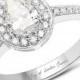 A Natural 14K White Gold 1.03TCW Pear Cut Diamond Halo Engagement Ring