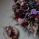 Woodland dried flower bridal wedding bouquet with protea peony roses and natural wildflowers rustic wedding bouquet with matching buttonhole