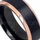 8mm Comfort Fit 2-Tone Titanium Wedding Ring, Matte Finish Black IP Center and Polished Rose Gold Plated Beveled Edge Titanium Ring TM581