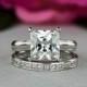 3.25 ctw Princess Cut, Bridal Set, Solitaire Engagement Ring, Man Made Diamond Simulants, Wide Wedding Band, Promise Ring, Sterling Silver