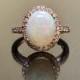 18K Rose Gold Halo Diamond Opal Engagement Ring -  Rose Gold Opal Diamond Wedding Ring - Art Deco Rose Gold Opal Ring - Halo Diamond Ring