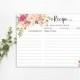 Bridal Shower Recipe card sign template Floral recipe cards 5x7 Instant download PDF JPEG