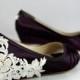 Purple Wedding Shoes Wedge Low heel -- 1 inch wedge shoes Ivory lace heel- Size 6.5