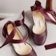 Bordeaux Leather Ballet Flats with Satin Ribbons 