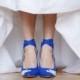 Blue Wedding Shoes,Blue Heels,Bridal Shoes,Wedding Heel,Blue Bridal Heel,Gift,Bride,High Heels,Something Blue,Blue Pumps with Ivory Lace