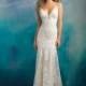 Allure Bridals Spring/Summer 2018 9501 Sweep Train Ivory Fit & Flare Spaghetti Straps Open V Back Lace Beading Dress For Bride - Fantastic Wedding Dresses