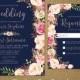 Romantic Navy Summer Wedding Invitation,Blush,Pink,Roses,Rose Gold,Shimmery,Elegant,Printed Invitation,Wedding Set,Optional RSVP Card