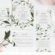 Green Leaves Wedding Invitation Set INSTANT DOWNLOAD, Wedding Invite, DIY Printable Invite, Templett, Editable pdf, Rustic Invites, Adore