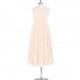 Pearl_pink Azazie Joanna - Scoop Stretch Knit Back Zip Tea Length Chiffon Dress - Simple Bridesmaid Dresses & Easy Wedding Dresses
