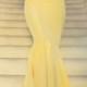 Mermaid Two Piece Jersey Prom Dress Yellow Formal Evening Gown