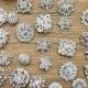 24 PCs Rhinestone Brooch Lot Silver Pin Mixed Wholesale Crystal Wedding Bouquet Bridal Button Embellishment Hair Cake Shoe DIY Kit Set