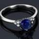 Round Cut Blue Sapphire Engagement Ring 14k White Gold Art Deco Natural Blue Sapphire Ring September Birthstone Anniversary Ring