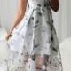 A-Line V-Neck Tea-Length Print Sleeveless Grey Chiffon Homecoming Dress
