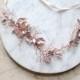 Rose gold Leaf Vine Bridal Sash. Blush Boho Delicate Crystal Wedding Dress Belt. Rhinestone Pearl Pink Floral Belt. BEA