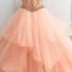 Charming High Neck Ruffle Beading Ball Gown Long Formal Prom Dress OK629