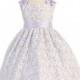 Cotton Lace Dress w/ Lilac Poly Silk Shoulder Bows & Sash Style: DM905 - Charming Wedding Party Dresses