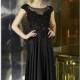 Black Beaded Bateau Neckline Gown by Alyce Jean De Lys - Color Your Classy Wardrobe