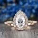 Pear Halo Moissanite Engagement Ring in 14k Rose Gold, 9x6mm Pear Cut Moissanite Wedding Ring, Moissanite Diamond Bridal Ring by Sapheena
