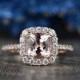 Brilliant Morganite Cushion Halo Engagement Ring in 14k Rose Gold, 7x7mm Cushion Gemstone Wedding Ring,Diamond Bridal Ring by Sapheena