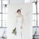 Divine Atelier 2018 Agatha Vintage Ivory Sweep Train Aline Bishop Sleeves Illusion Appliques Charmeuse Dress For Bride - Fantastic Wedding Dresses