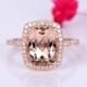 Morganite engagement ring pink morganite ring big cushion shape natural gemstone with thin diamond wedding band solid 14k rose gold