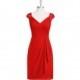 Red Azazie Fawne - Chiffon And Lace V Neck Illusion Knee Length Dress - Simple Bridesmaid Dresses & Easy Wedding Dresses