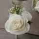 Groom Boutonniere, Ivory Sola Flower Boutonniere, Ivory Wedding Boutonniere, Chic Flower Boutonniere, Dried Flower Boutonniere, Sola Flowers