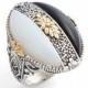 Konstantino Etched Silver Agate Ring 