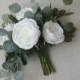wedding bouquet, eucalyptus bouquet, peony bouquet, cabbage rose bouquet, silk bouquet, bridal bouquet, wedding flowers, white, green