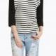 Vogue Split Front Solid Color Scoop Neck 3/4 Sleeves Fall Stripped T-shirt - Bonny YZOZO Boutique Store