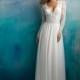 Allure Bridals Spring/Summer 2018 9515 Chapel Train Ivory Sweet V-Neck Aline Long Sleeves Chiffon Beading Wedding Dress - Rich Your Wedding Day