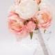 Silk Pink and White Peony Bridal Bouquet and Peony Boutonniere
