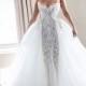 Luxury Strapless Sweetheart Chantilly Lace Mermaid Wedding Dress With Removable Tulle Train