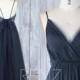 Bridesmaid Dress Navy Blue Chiffon Wedding Dress with Bow,Spaghetti Straps Prom Dress,Ruched V Neck Ball Gown Long Evening Dress(H547)