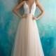 Allure Bridals Spring/Summer 2018 9500 Tulle Illusion Beading Crystal Buttons Chapel Train Aline Sexy Champagne Bridal Gown - Rich Your Wedding Day