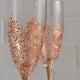 Rose Gold Wedding Champagne Flutes, Wedding Champagne Glasses, Rose Gold Toasting Flutes, Gold Wedding Set of 2, Personalized Wedding Decor