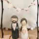 Rustic bride & groom personalised wedding cake topper peg dolls bunting and woodslice festival , vintage and barn theme pegdoll