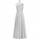 Silver Azazie Simone - Chiffon And Lace One Shoulder Back Zip Floor Length Dress - Charming Bridesmaids Store